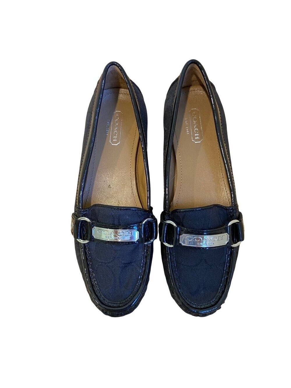 Coach Womens Felisha style Black Signature Canvas & Patent Leather Loafers Size